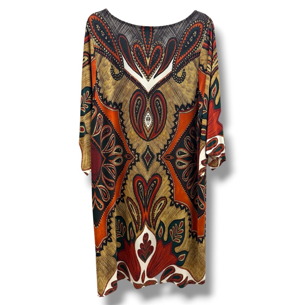 Chico's Empire Print Shift Dress Brown Orange Paisley Kimono Sleeve 3 NWT XL 16 - Picture 4 of 9